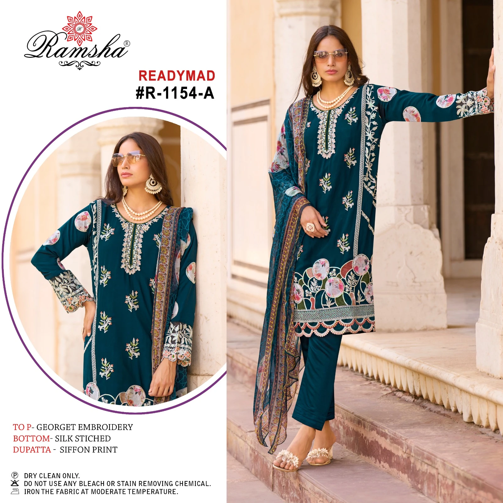 Ramsha R-1154 Nx Georget Wholesale Pakistani Readymade Salwar Suit Catalog — Wholesale Salwar Suits, MPA wholesale from Surat - Gallery Image 3